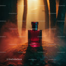 Elegant Red Perfume Bottle in Mystical Forest Scene for Luxury Branding