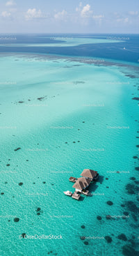 Overwater Bungalows Over Blue Turquoise Ocean with Scenic View