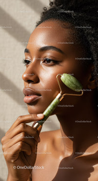 Woman Using Jade Roller for Facial Massage for Healthy Skin