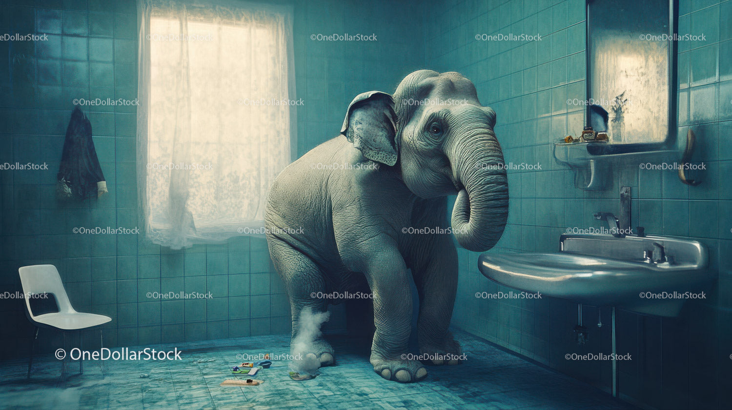 Elephant Standing Near Sink in Modern Bathroom Setting
