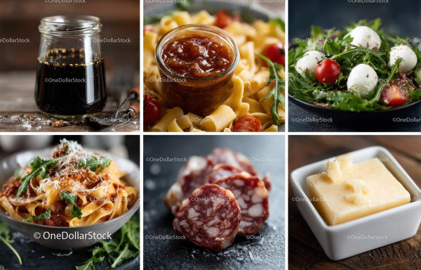 Assorted Italian Cuisine with Pasta Salad Salami and Cheese