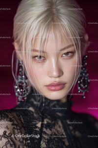 Elegant Glamorous Woman with Platinum Blonde Hair and Intense Gaze