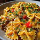 Cheesy Pasta with Ground Beef and Red Bell Peppers
