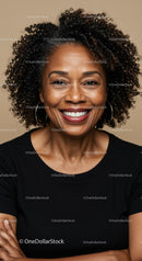 Confident Smiling African American Woman in Black T-Shirt
