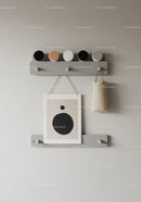 Modern Minimalist Wall Art Shelf with Frame and Hooks in Neutral Tones