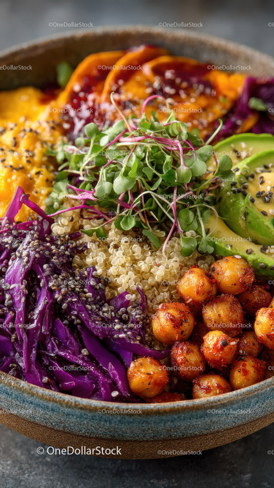 Colorful Vegan Salad with Chickpeas and Fresh Greens