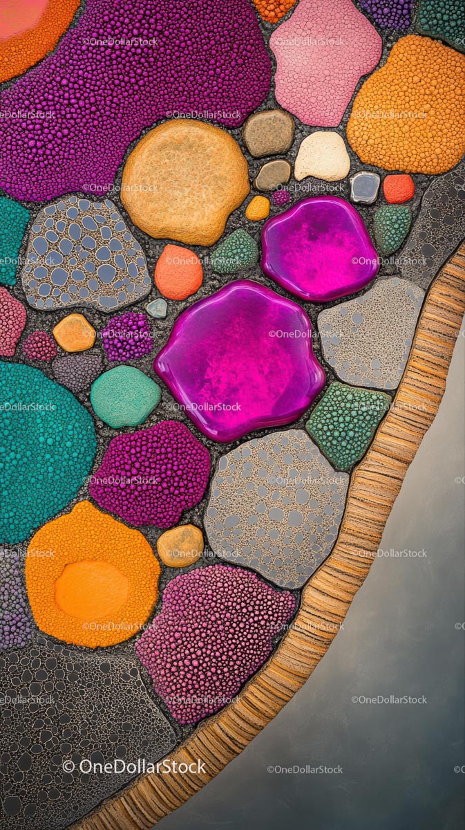 Colorful Polished Stones and Mosaic Artistic Pattern