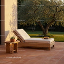 Outdoor Lounge Chair with Sun Hat and Succulent in Garden Setting