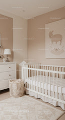 Modern Baby Nursery with White Crib and Soft Beige Decor