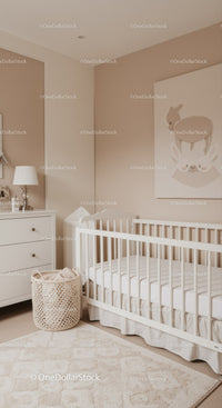 Modern Baby Nursery with White Crib and Soft Beige Decor