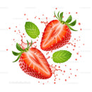 Juicy strawberry halves with fresh mint leaves splash