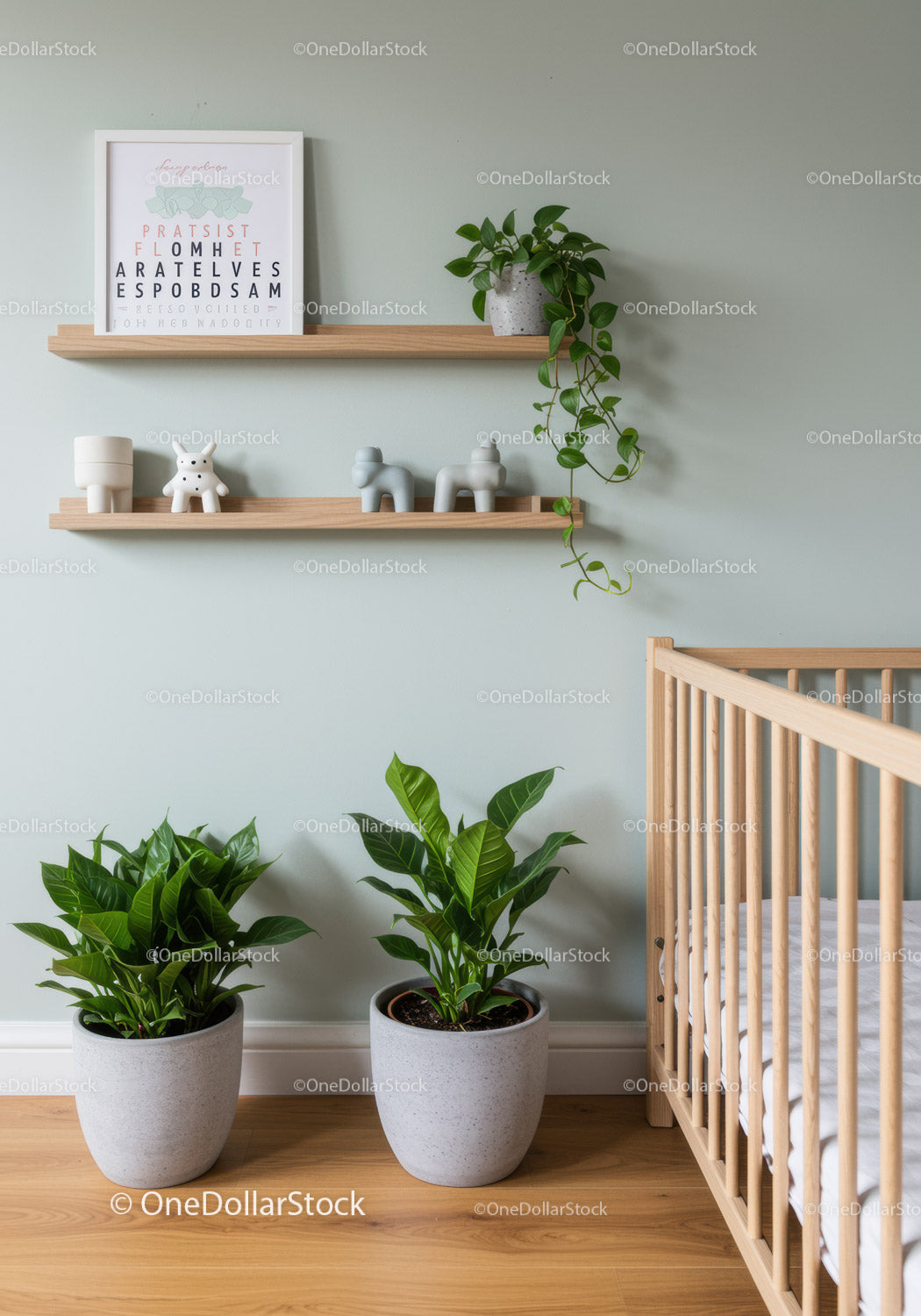 Modern Nursery with Green Houseplants and Minimalist Decor