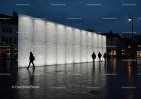 Modern Illuminated Wall in City Square at Night