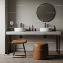 Contemporary Bathroom with White Sinks and Round Mirrors