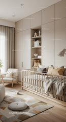 Modern Minimalist Baby Nursery with Soft Textures and Wooden Elements