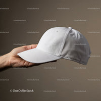 Hand Holding a Plain White Baseball Cap