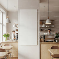 Cozy modern cafe interior with baristas at work