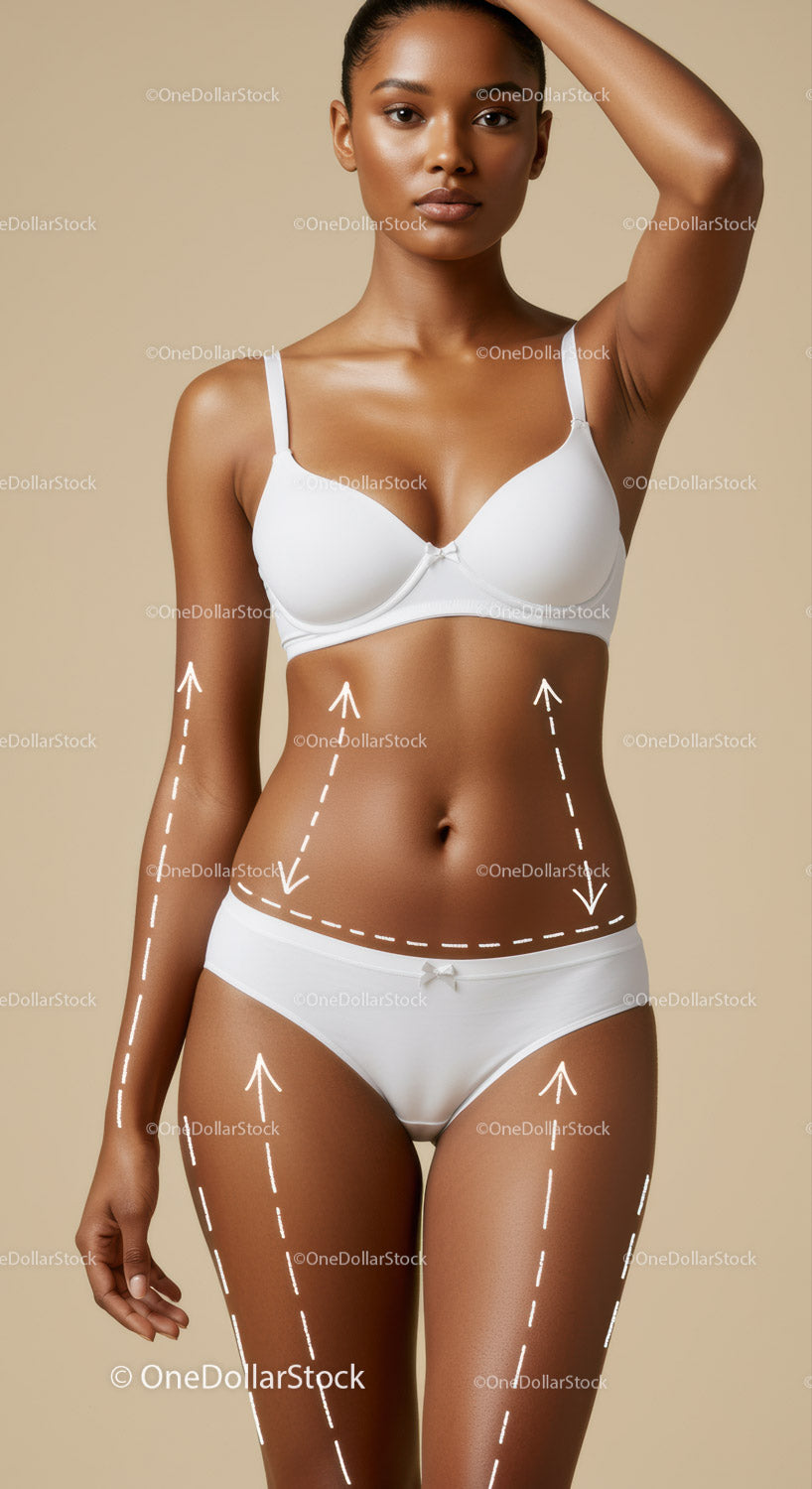 Female Model in White Lingerie with Markings in Studio Light