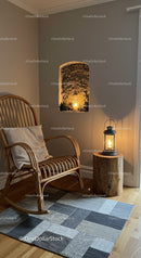 Cozy corner with rocking chair and warm lantern light