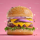 Juicy Cheeseburger with Lettuce Tomato Onion and Cheese on Sesame Bun