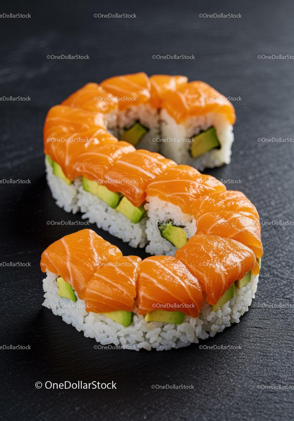 Fresh Salmon and Avocado Sushi Roll on Black Slate