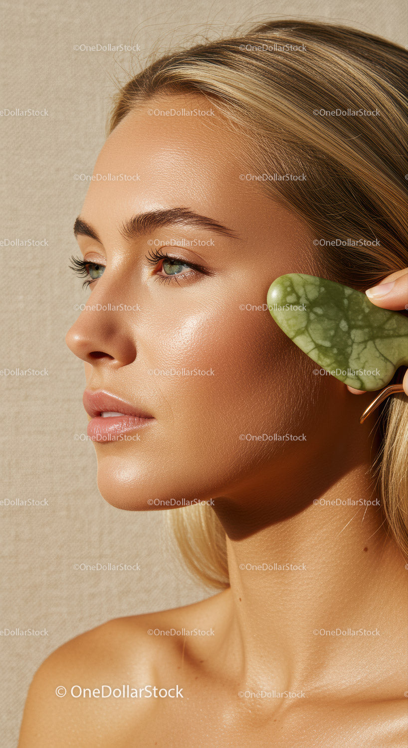 Elegant Woman with Clear Skin and Green Eyes in Beauty Close-Up