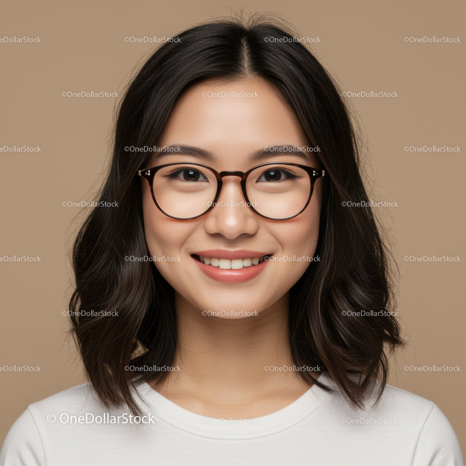 Young Asian Woman Wearing Glasses Smiling Portrait