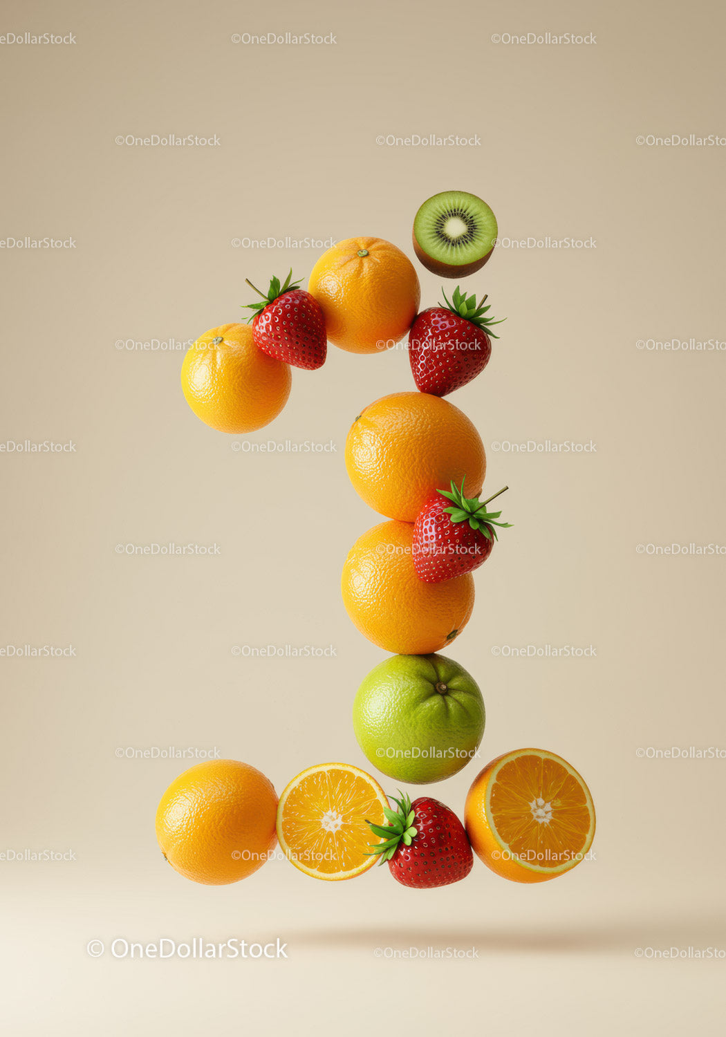Number Two Composed of Fresh Colorful Fruits