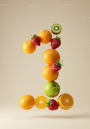 Number Two Composed of Fresh Colorful Fruits