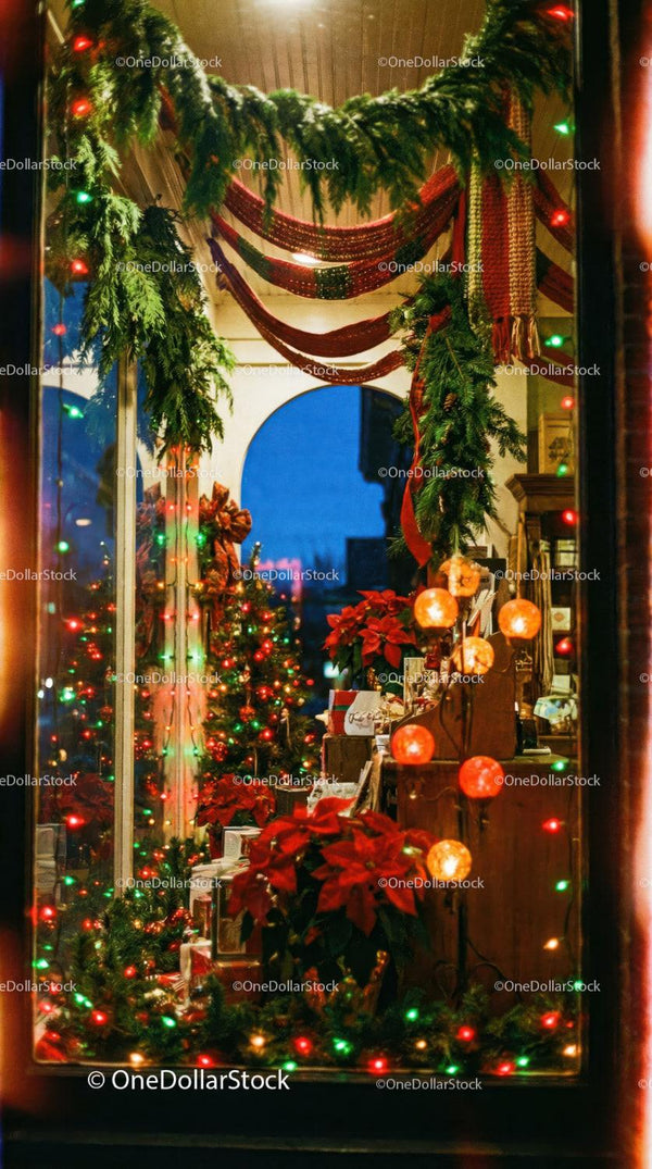 Cozy Christmas Window Decor with Festive Lights and Greenery