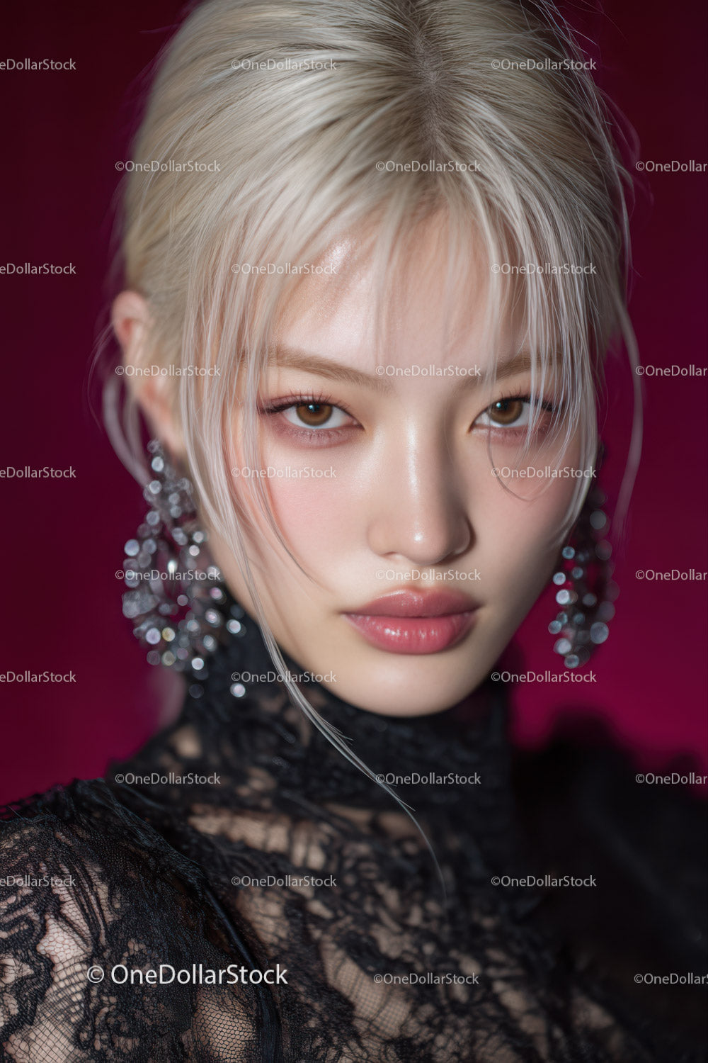 Elegant Young Woman with Platinum Blonde Hair in Fashion Makeup