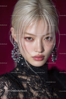 Elegant Young Woman with Platinum Blonde Hair in Fashion Makeup