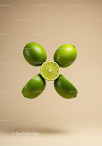 Fresh limes creatively arranged on beige background