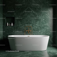 Luxurious Green Marble Bathroom with Freestanding Bathtub and Gold Fixtures