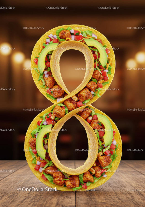 Taco shaped as number eight with fresh ingredients