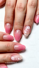 Soft Pink Ombre Nails with Delicate Floral Art