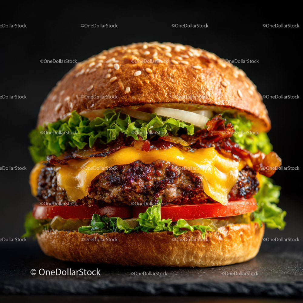 Soczysty cheeseburger ze świeżymi warzywami i roztopionym serem