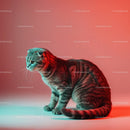 Playful Grey Tabby Cat in a Dynamic Pose with Striped Fur