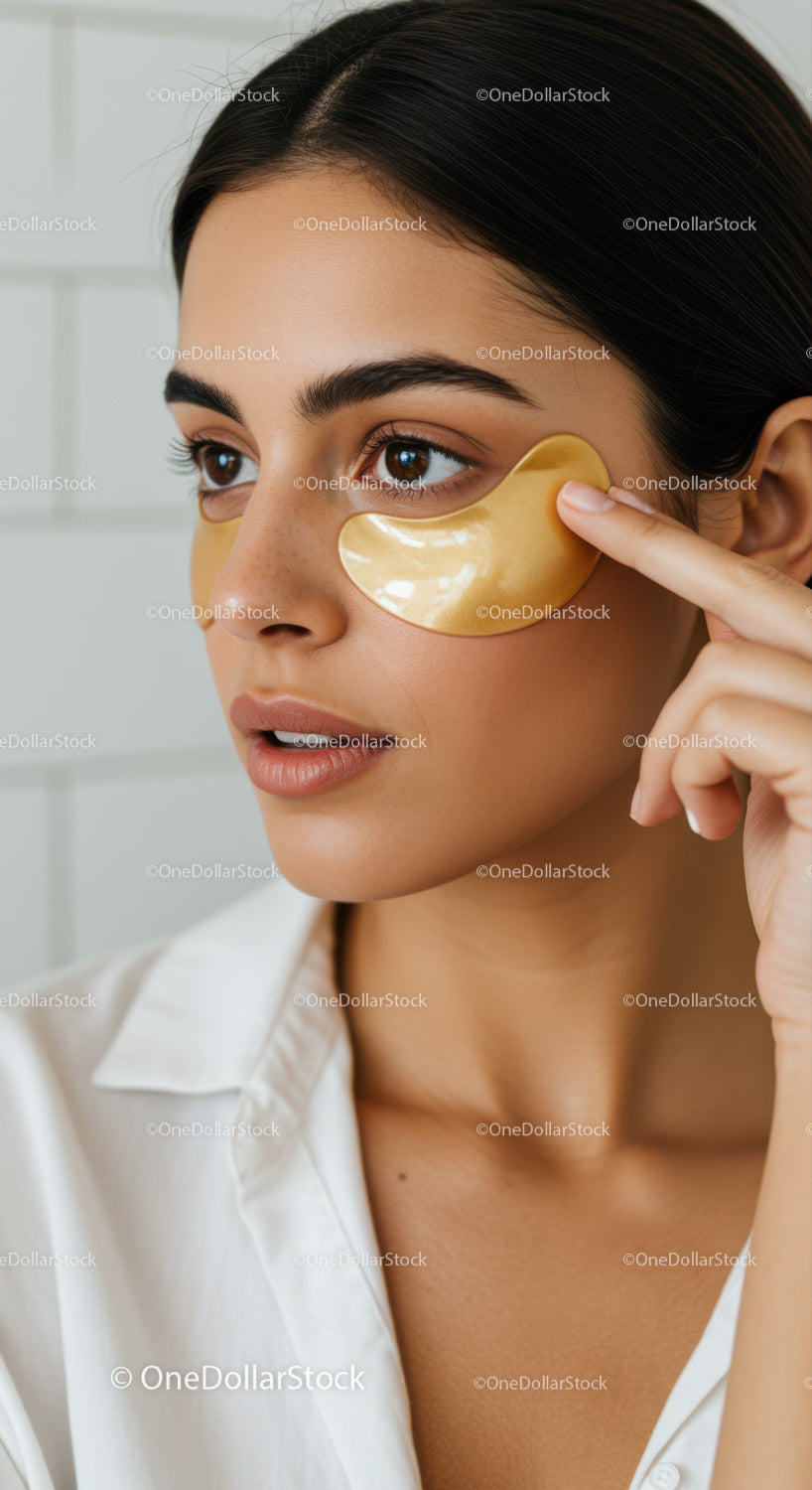 Young Woman Applying Under-Eye Patches for Skin Care