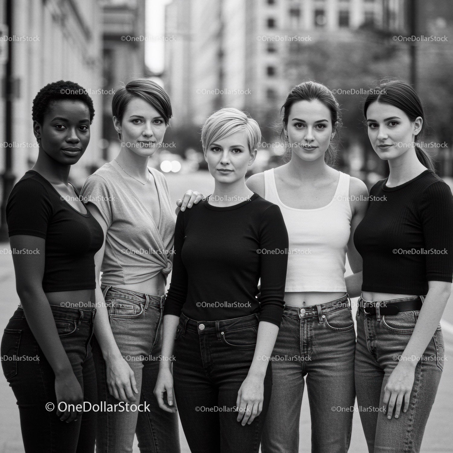Diverse group of young women standing confidently outdoors