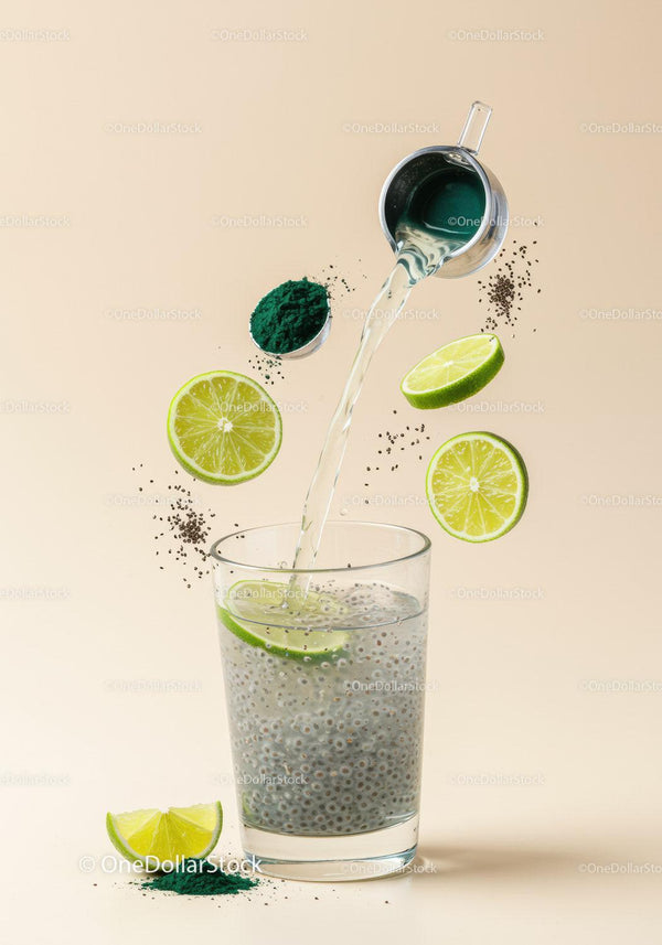 Orzeźwiający napój z nasion chia z limonką i proszkiem spiruliny