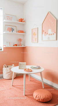 Children's Room Decor with Pink Wall Art and Cozy Play Area