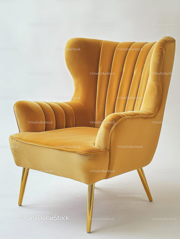Żółty fotel welurowy w nowoczesnym, retro stylu do salonu