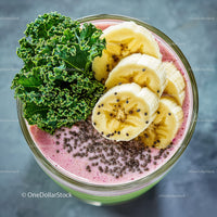 Fresh Banana and Kale Smoothie with Chia Seeds in a Glass