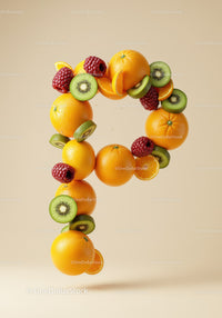 Fresh Fruits Arranged in Letter P on Beige Background