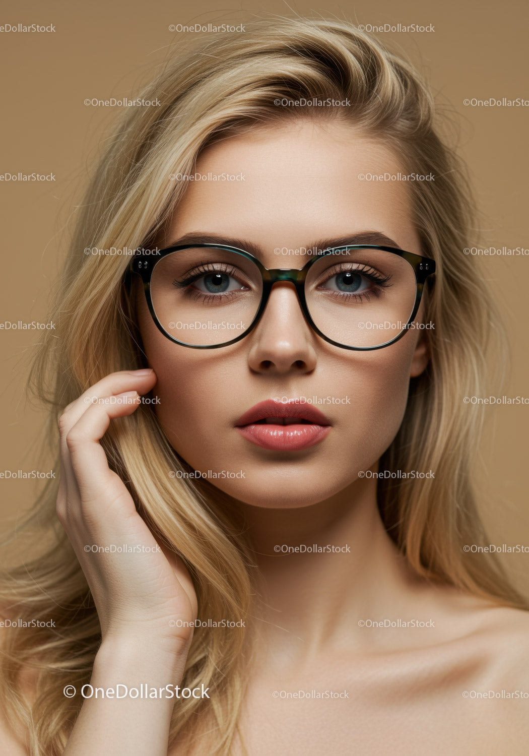Elegancka kobieta z blond włosami i stylowymi okularami Portret