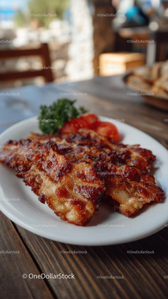 Chrupiący grillowany boczek z pomidorkami koktajlowymi i pietruszką