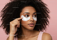 Young Woman Applying Under Eye Patches with Curly Hair