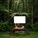 Rustic Market Stall Surrounded by Lush Green Forest