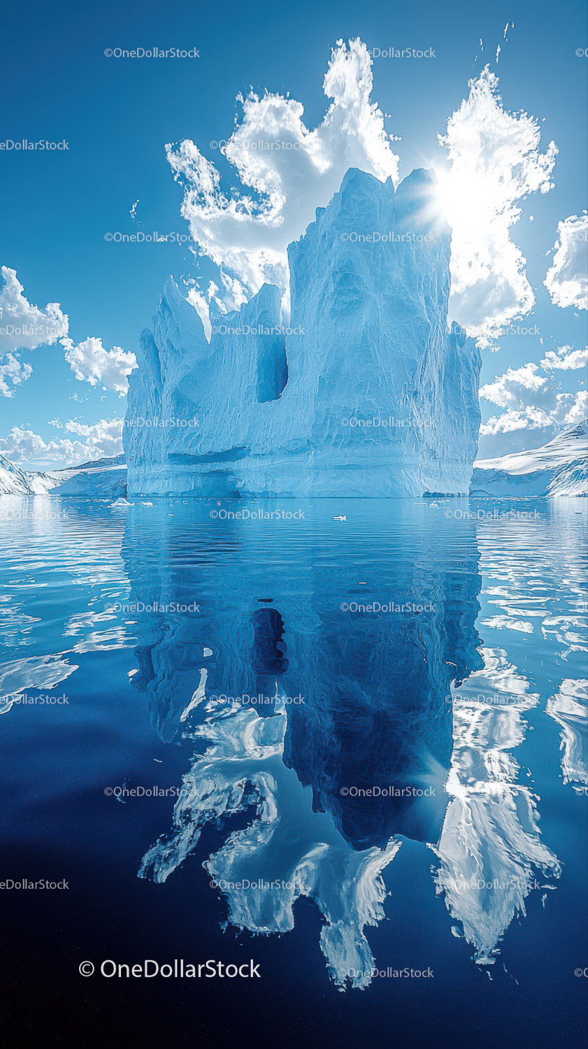 Majestic Blue Iceberg with Reflection in Calm Polar Waters
